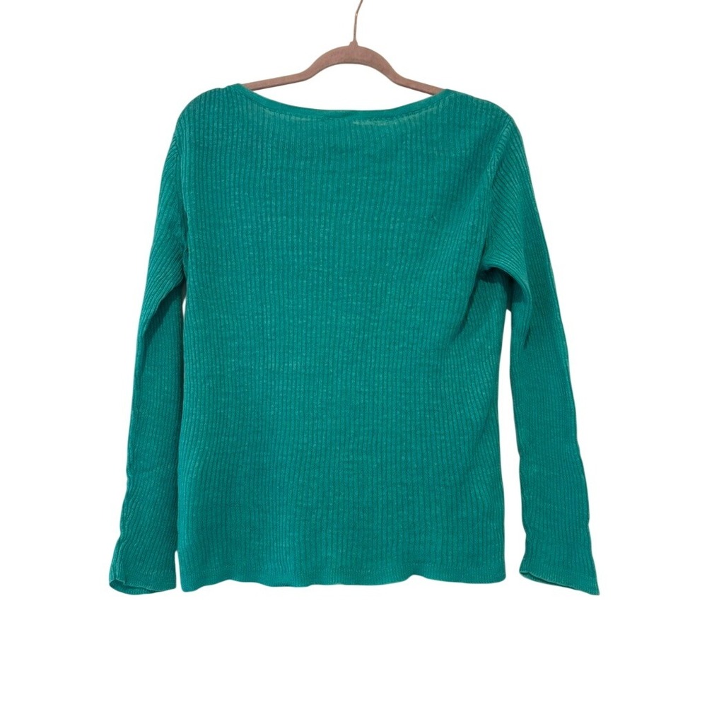 Eileen Fisher sz M‎ green ribbed linen long sleeve minimalist shirt JJ